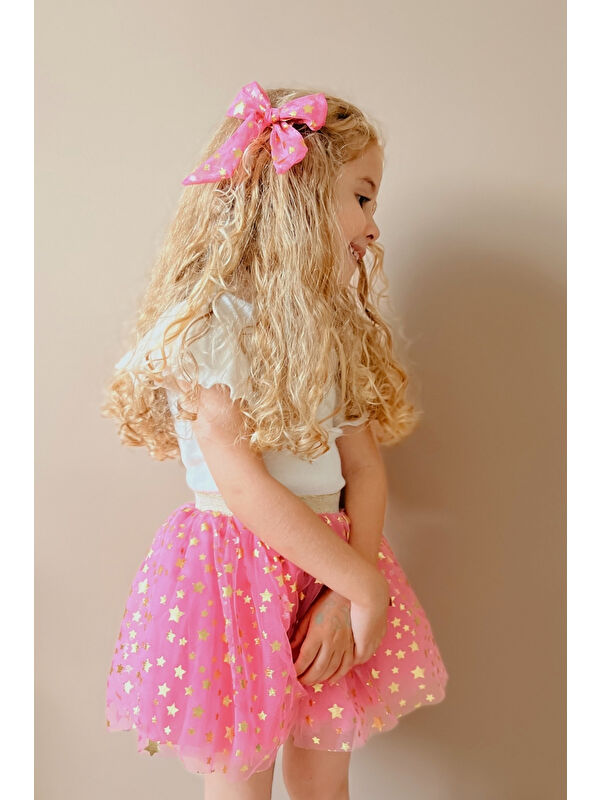 Le Mabelle Pembe Yıldız Baskılı Tül Kız Çocuk Klips Toka