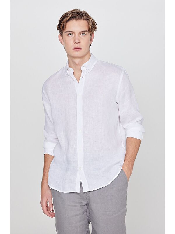 Lee %100 Keten Regular Fit Beyaz Gömlek