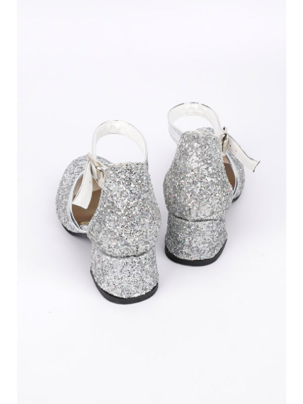 Gümüş Simli Topuklu Kız Çocuk Ayakkabı - Görsel 3