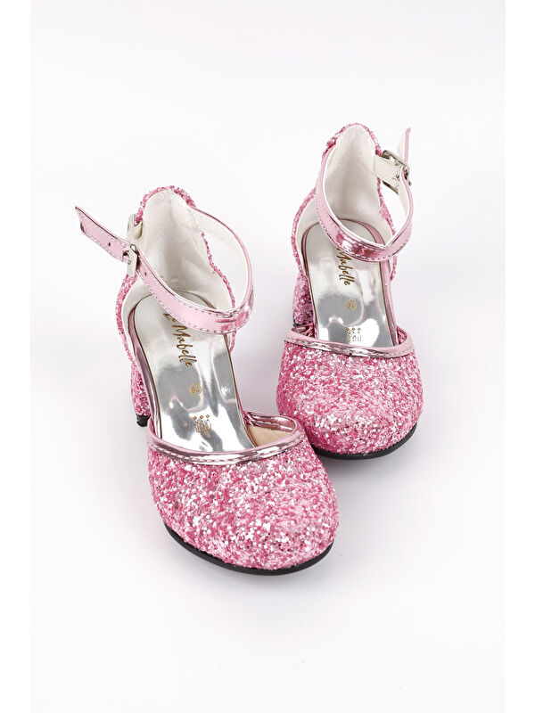 Pembe Simli Topuklu Kız Çocuk Ayakkabı - Görsel 2