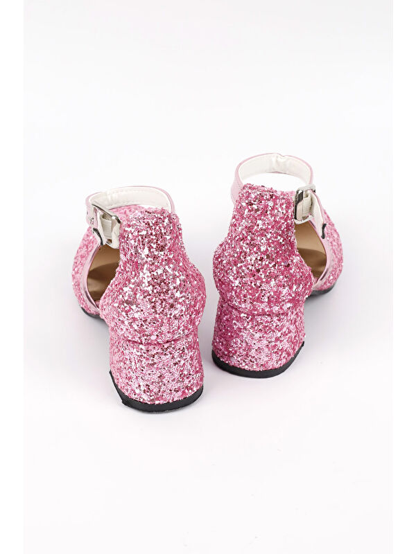 Pembe Simli Topuklu Kız Çocuk Ayakkabı - Görsel 3