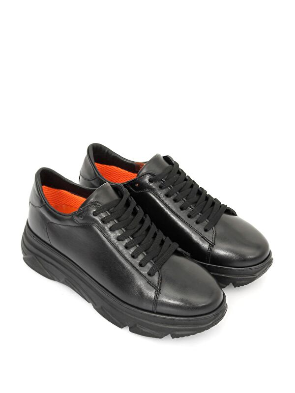 Hakiki Deri Yuvarlak Burun Dolgu Taban Bağcıklı Kadın Sneaker 24166 - Görsel 3