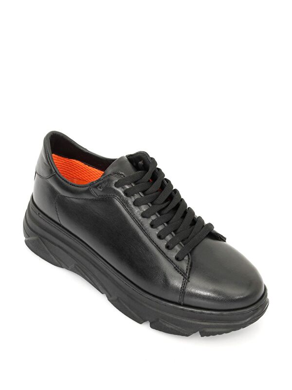 Hakiki Deri Yuvarlak Burun Dolgu Taban Bağcıklı Kadın Sneaker 24166 - Görsel 6