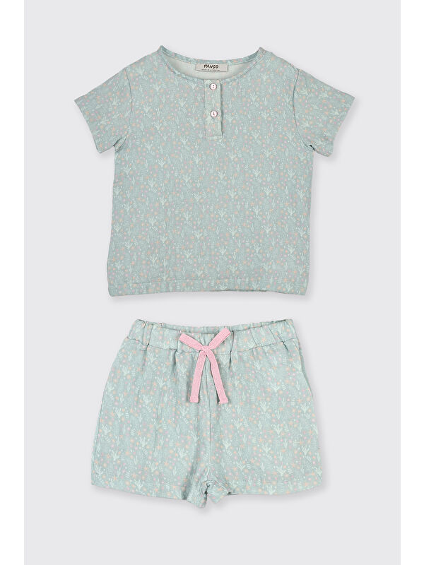 Panço Kız Çocuk Deniz Altı Desenli Mint Pijama Takımı