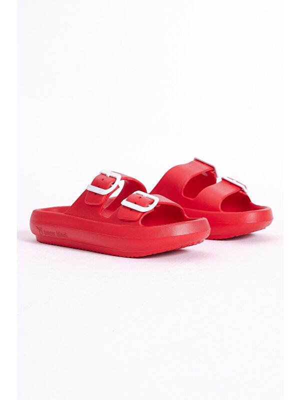 Kadın Kırmızı Rahat Kalıp Tokalı Yüksek Taban Eva Terlik - Görsel 3