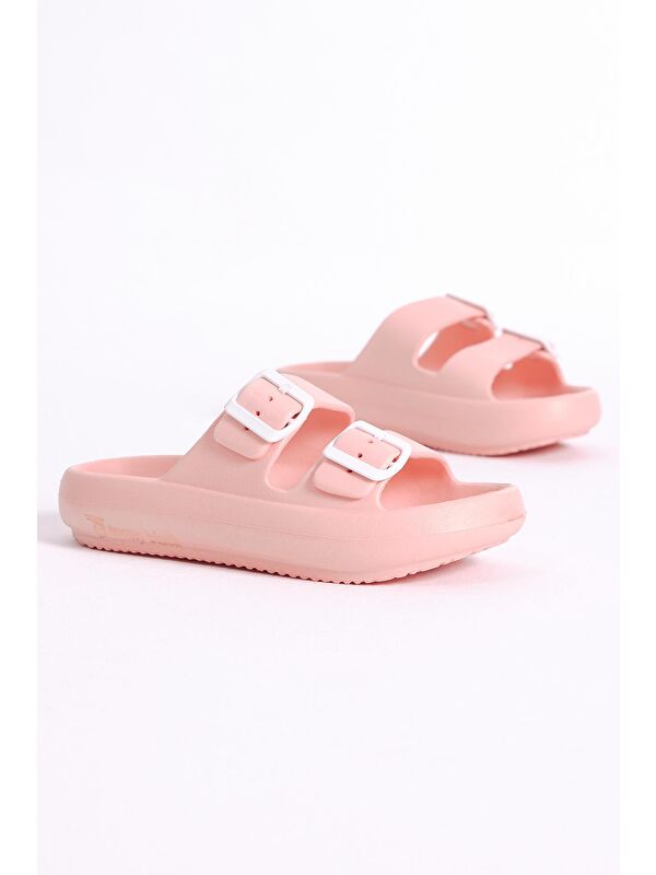 Kadın Somon Rahat Kalıp Tokalı Yüksek Taban Eva Terlik - Görsel 2