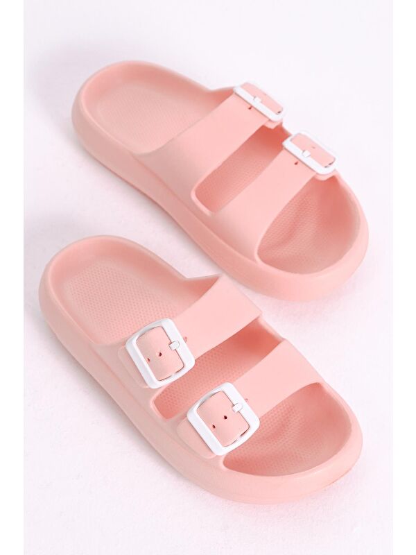 Kadın Somon Rahat Kalıp Tokalı Yüksek Taban Eva Terlik - Görsel 4