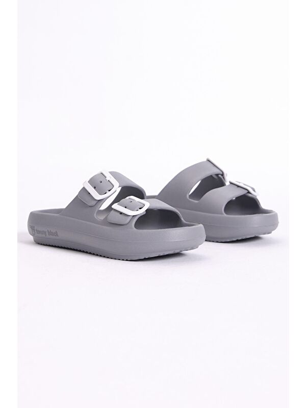 Kadın Gri Rahat Kalıp Tokalı Yüksek Taban Eva Terlik - Görsel 4