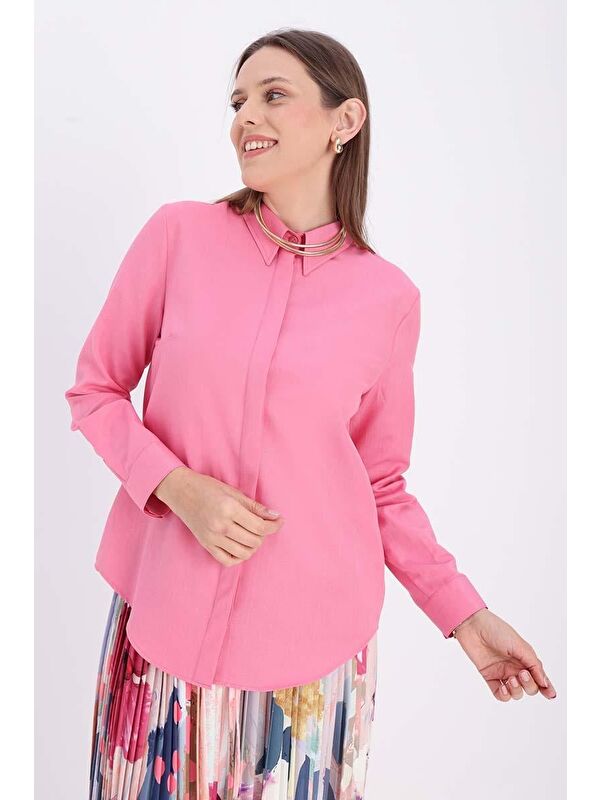 ALLDAY Pembe Pamuklu Gizli Patlı Gömlek