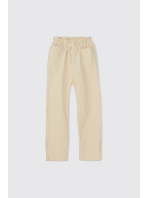 Panço Kız Çocuk Beli Lastikli Krem Pantolon