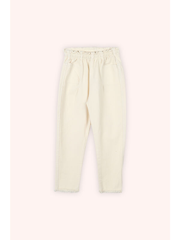 Panço Kız Çocuk Beli Lastikli Bej Pantolon