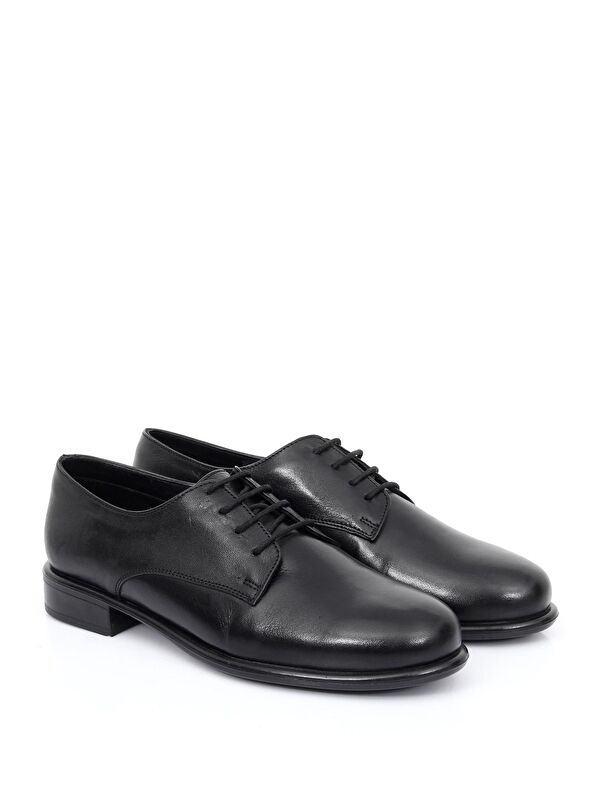 SİYAH Hakiki Deri Yuvarlak Bağcıklı Kadın Ayakkabı 24177 - Görsel 3