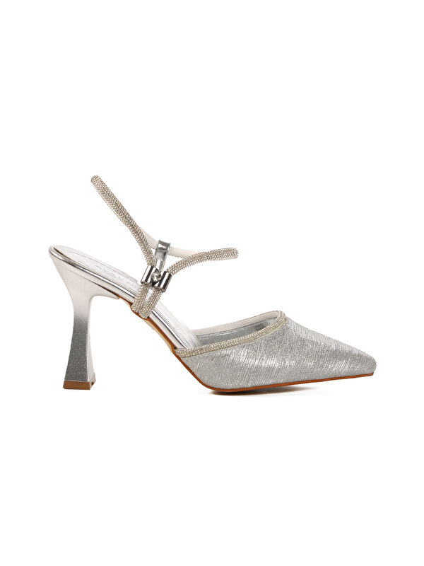 Gümüş İnce Topuklu Kadın Abiye Ayakkabı 417603 Z - Görsel 2