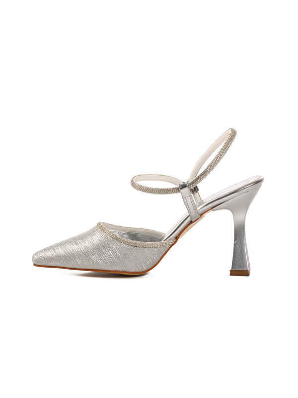 Gümüş İnce Topuklu Kadın Abiye Ayakkabı 417603 Z - Görsel 3