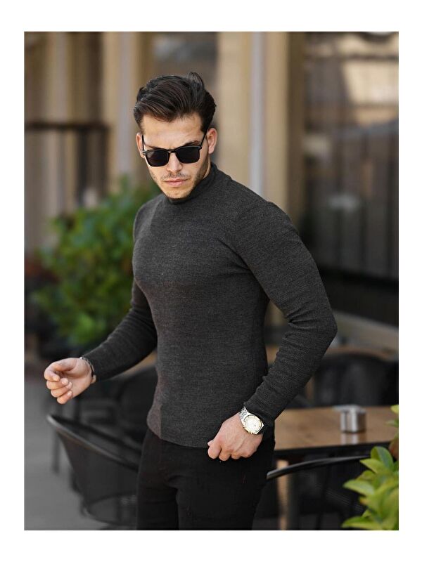 Tarz Cool Erkek Slim Fit Yarım Balıkçı Fitilli Triko Kazak