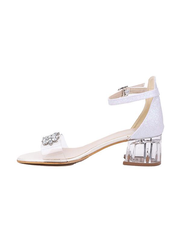 Yangu Kum Simli Taşlı Kız Çocuk 3 Cm Şeffaf Topuklu Sandalet Abiye Ayakkabı - Görsel 3