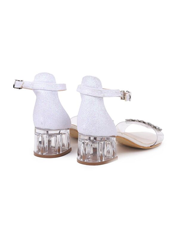 Yangu Kum Simli Taşlı Kız Çocuk 3 Cm Şeffaf Topuklu Sandalet Abiye Ayakkabı - Görsel 4