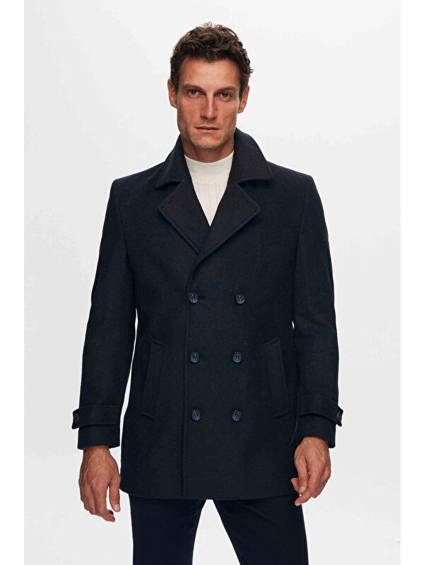 D'S damat Regular Fit Lacivert Mono Yaka Kruvaze Kaban