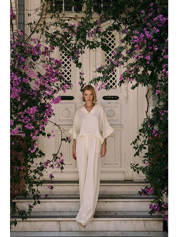 SATEEN Keten Karışımlı Pantolon - Taş