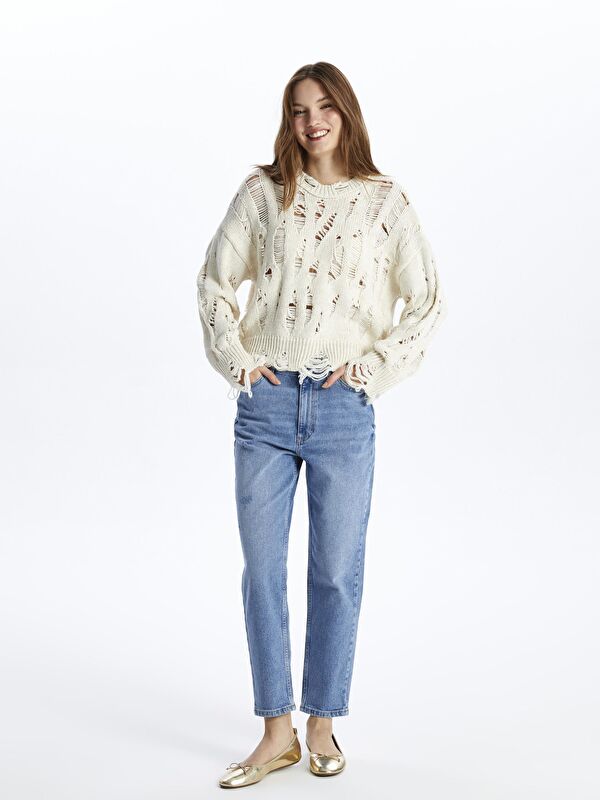 Dexia Paris - Mom Jeans Denim Pantolon - Mid Renk