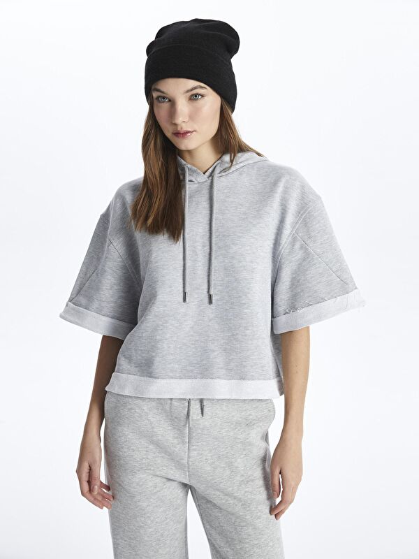 Dexia Kapüşonlu Rahat Kalıp Crop Sweatshirt - London