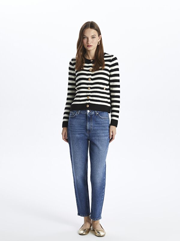 Dexia Paris - Mom Jeans Denim Pantolon - Mid-Dark Renk