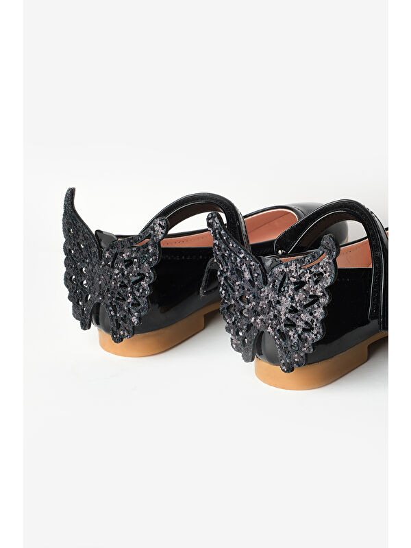 Siyah Topuğu Kelebekli Kız Çocuk Ayakkabı - Görsel 4
