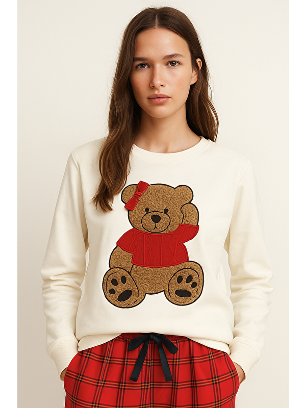 Katia And Bony Kadın Teddy Sweatshirt Pijama Üstü Ekru
