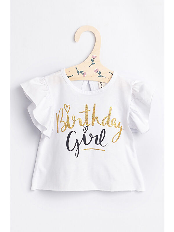 Le Mabelle Beyaz Kısa Kollu Birthday Girl Kız Çocuk Tişört