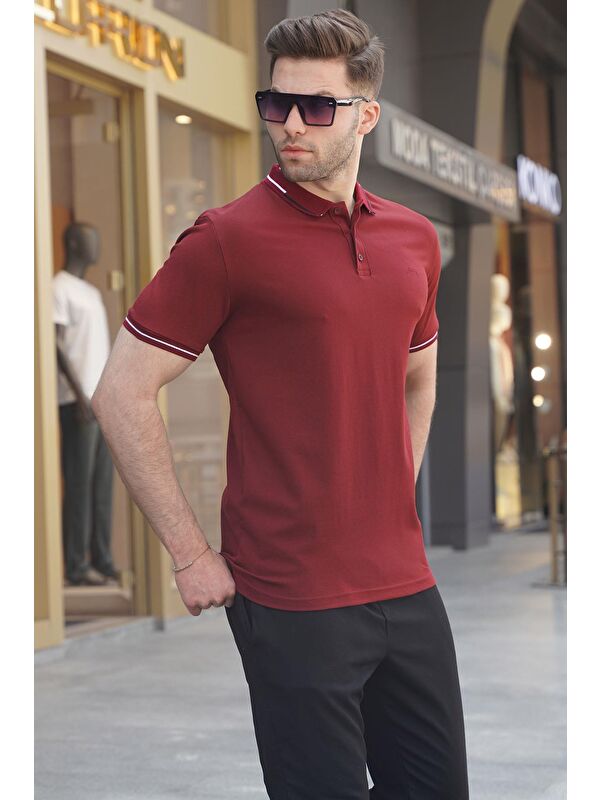 Madmext Bordo Polo Yaka Erkek Tişört 6113