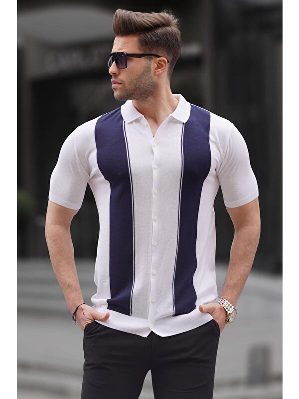Madmext Beyaz Polo Yaka Triko Erkek Tişört 6353