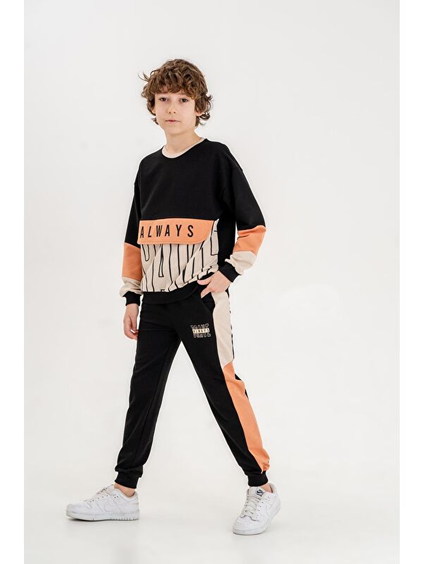Mışıl Kids Always Brave Baskılı Kanguru Cep Detay Bisiklet Yaka Alt Üst Erkek Çocuk Eşofman Takımı