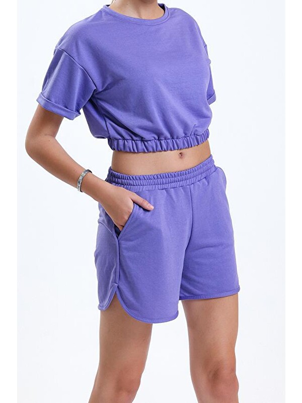 Letoon Bisiklet Yaka Kısa Kollu Crop Şortlu Kadın Pijama Takımı