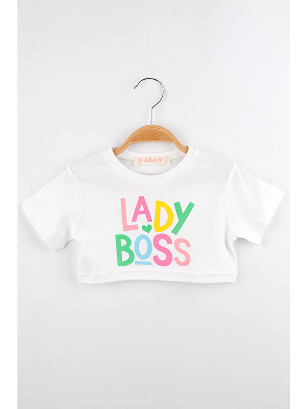 Le Mabelle Beyaz Lady Boss Baskılı Kız Çocuk Crop Tişört - Becky