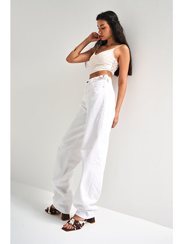 It's Basic Kadın Beyaz Renk Lotus Baggy Fit Uzun Denim Jean