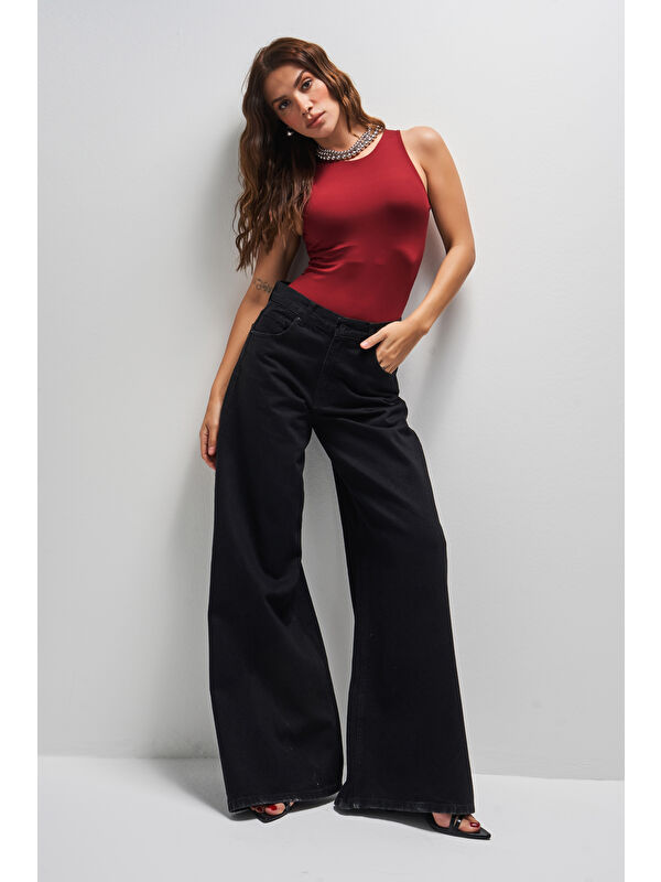 It's Basic Kadın Siyah Renk Hera 1w41 Palazzo Fit Bol Kesim Denim Jean