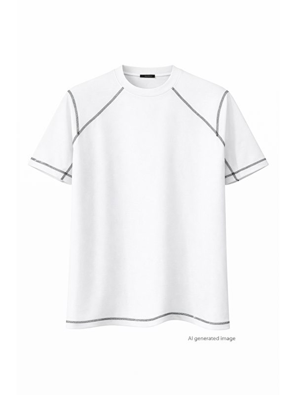 Jane's Unisex Karoyaka Dikişli Oversize T-Shirt - Beyaz