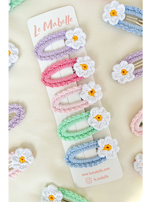 Le Mabelle Çok Renkli Soft Örgü Çiçek 5'li Çıtçıt Toka Set