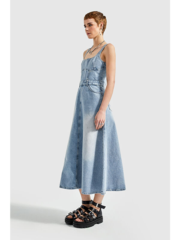 It's Basic Kadın Maxi Boy A Kesim Denim Elbise