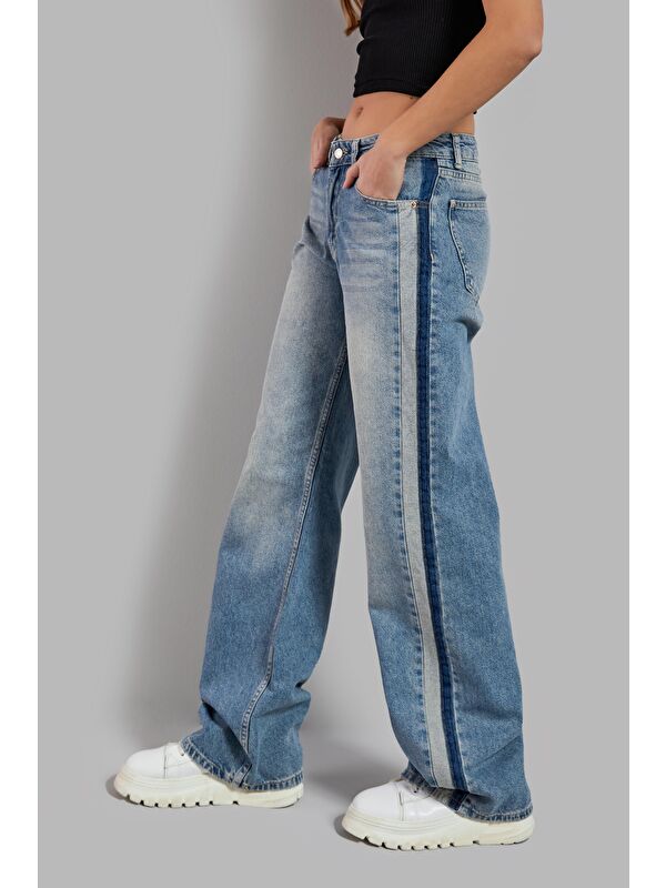 It's Basic Kadın Jean Rengi 2S584 Straight Fit %100 Pamuk Yandan Şeritli Denim Jean