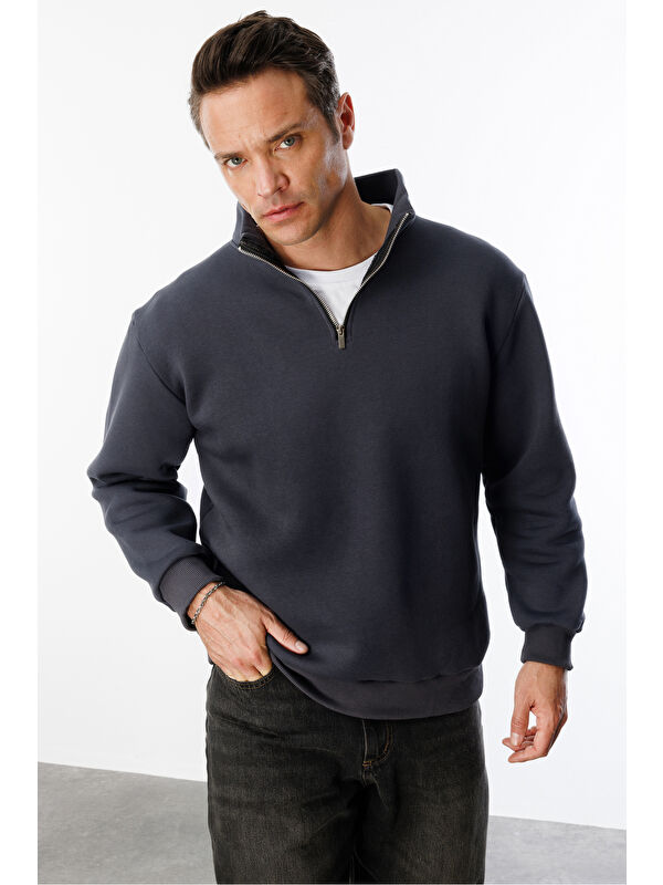 Genius Store Kalın Yarım Fermuarlı Dik Yaka Unisex %100 Pamuk Sweatshirt