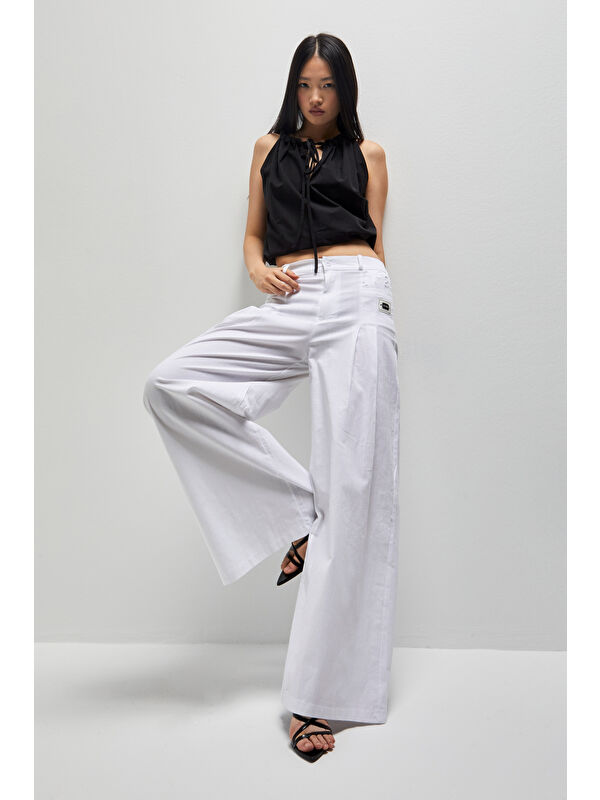 It's Basic Kadın Beyaz Renk Palazzo Fit Keten Kumaş Astarlı Özel Tasarım Pantolon - S000412641-20063