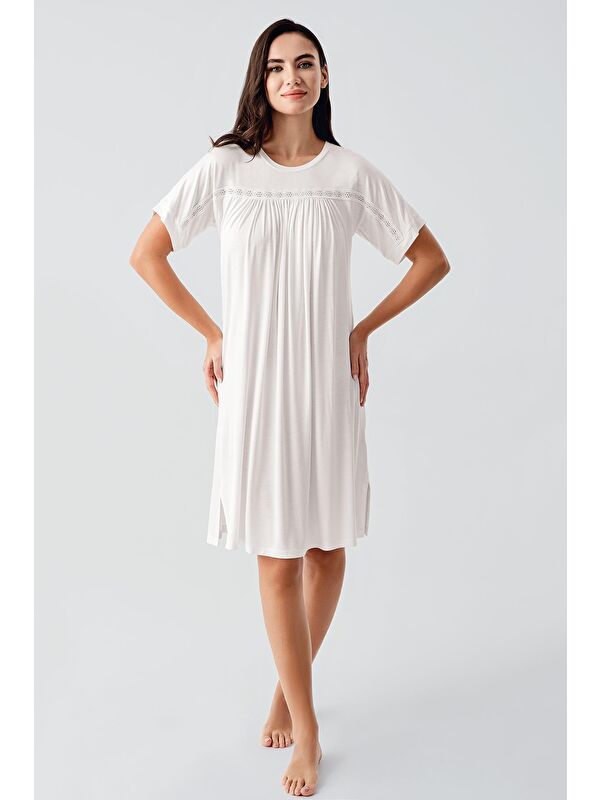 Artış Dantelli Kısa Kollu Esnek Viskoz Gecelik 17104