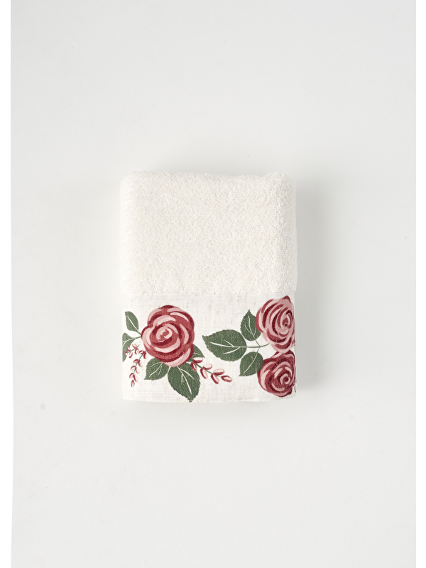 Bella Maison %100 Pamuk Rose Baskılı El Havlusu Krem (30x50 cm)