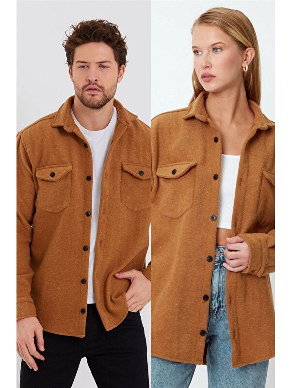 Tarz Cool Gri Çift Cep Unisex Kapaklı Oduncu Gömlek