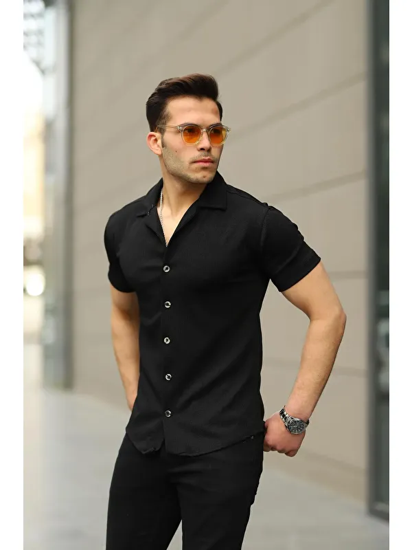 Comstar Erkek Yazlık Elastanlı Slim Fit Gömlek Yaka Kısa Kollu Gömlek