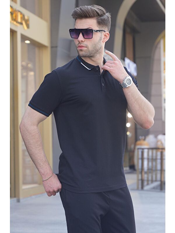 Madmext Siyah Polo Yaka Erkek Tişört 6113