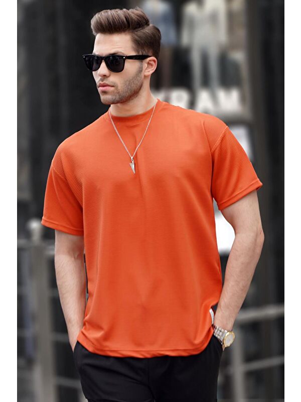 Madmext Turuncu Oversize Basic Erkek Tişört 6127