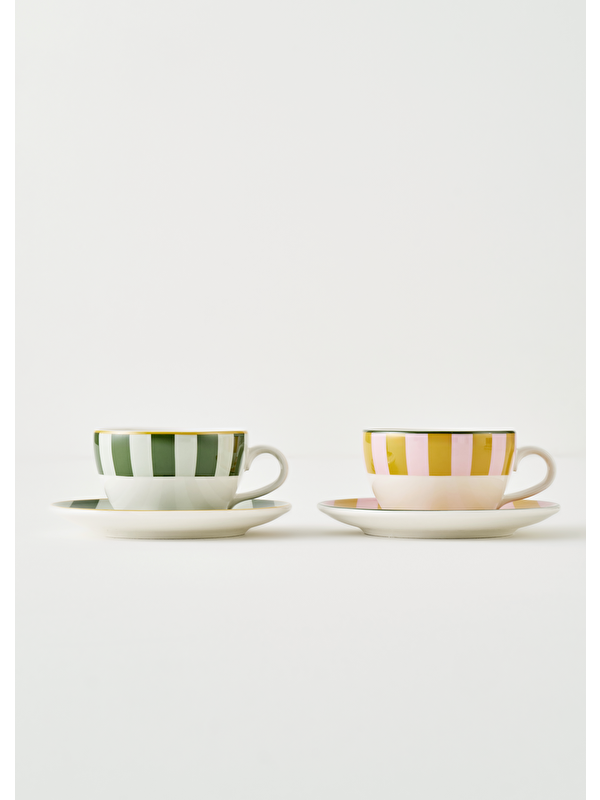Bella Maison Line 2'li Çay Fincanı Yeşil-Turuncu (270 cc)