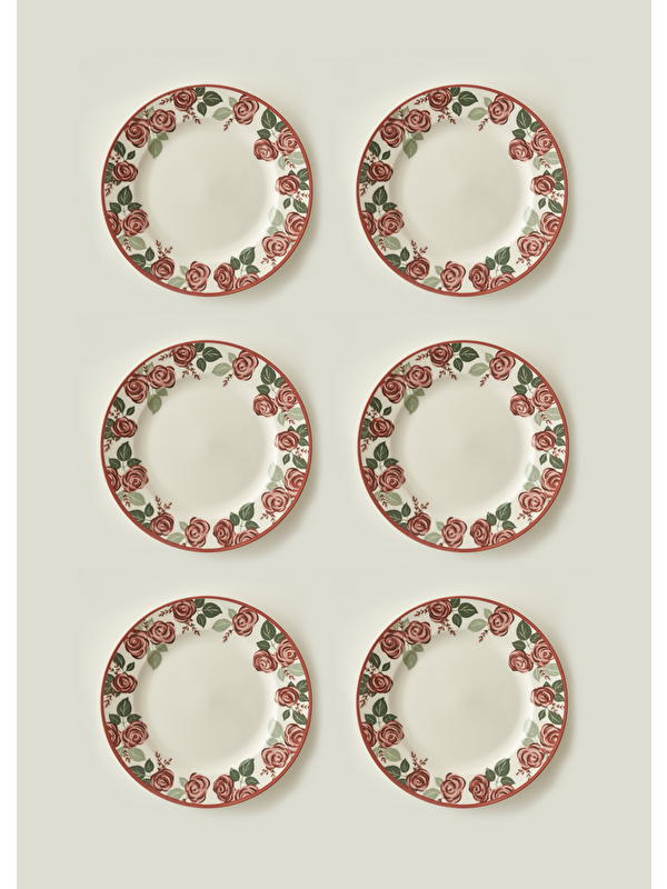 Bella Maison Rose Porselen 6'lı Bordürlü Servis Tabağı (27 cm)